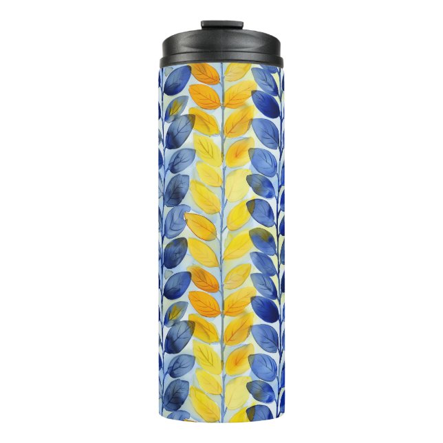 Yellow and Blue Leaves Thermal Tumbler (Front)