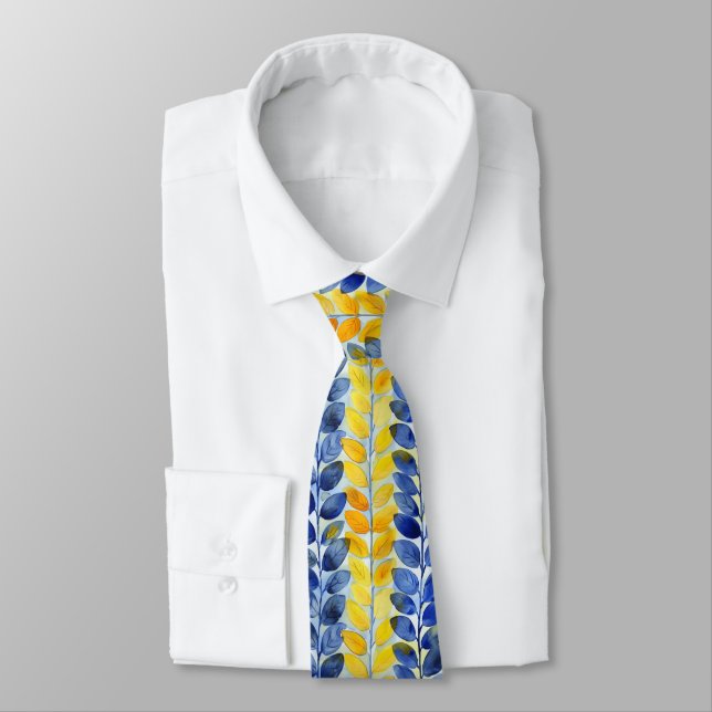 Yellow and Blue Leaves Tie (Tied)