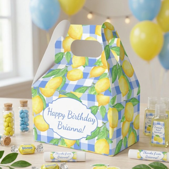 Yellow and Blue Lemon Gingham Custom Favour Box (Creator Uploaded)