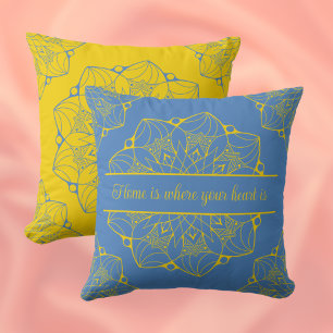 Yellow and Blue Mandala Personalised Throw Pillow