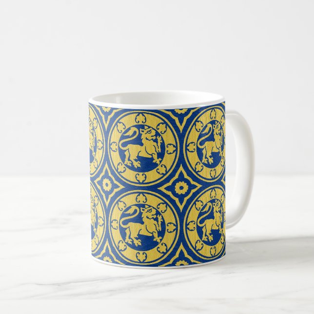 Yellow and Blue Mediaeval Lions Coffee Mug (Front Right)
