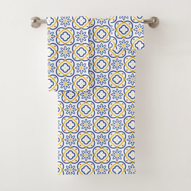 Yellow and Blue Mediterranean Tiles Bath Towel Set (Insitu)
