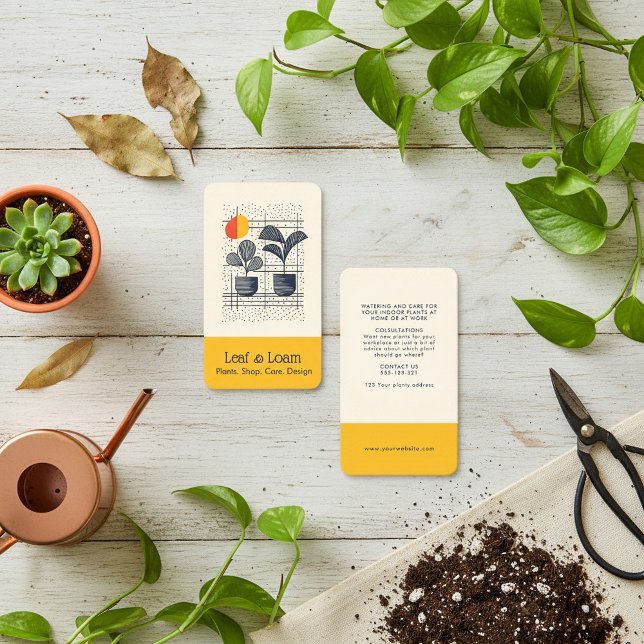 Yellow and Blue Modern Abstract Plant Business Card (Yellow and Blue Modern Abstract Plant Business Card.)