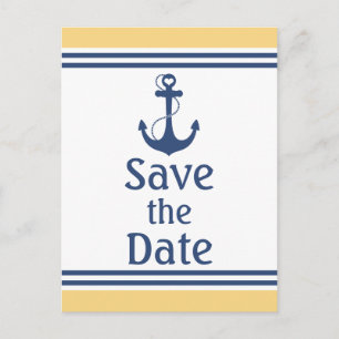Yellow and Blue Nautical Save the Date Announcement Postcard