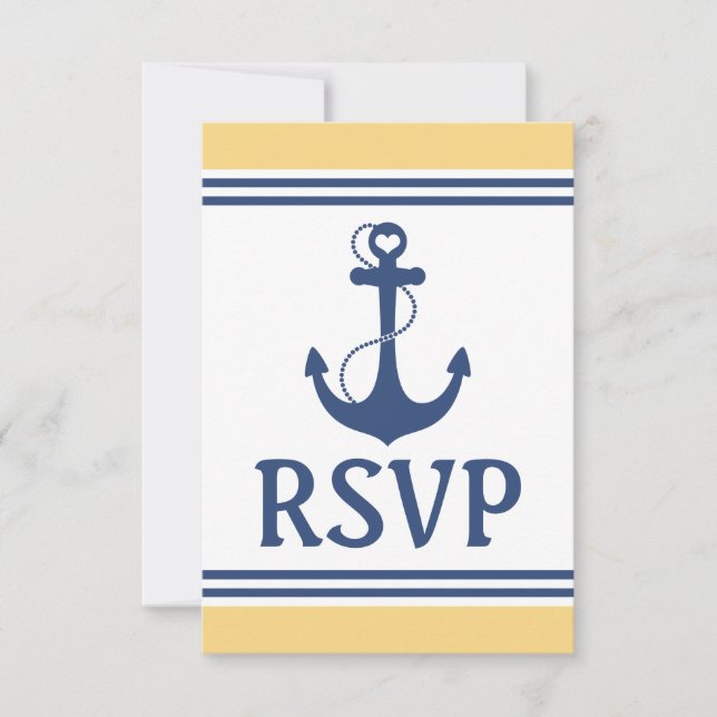 Yellow and Blue Nautical Wedding RSVP Card (Front)