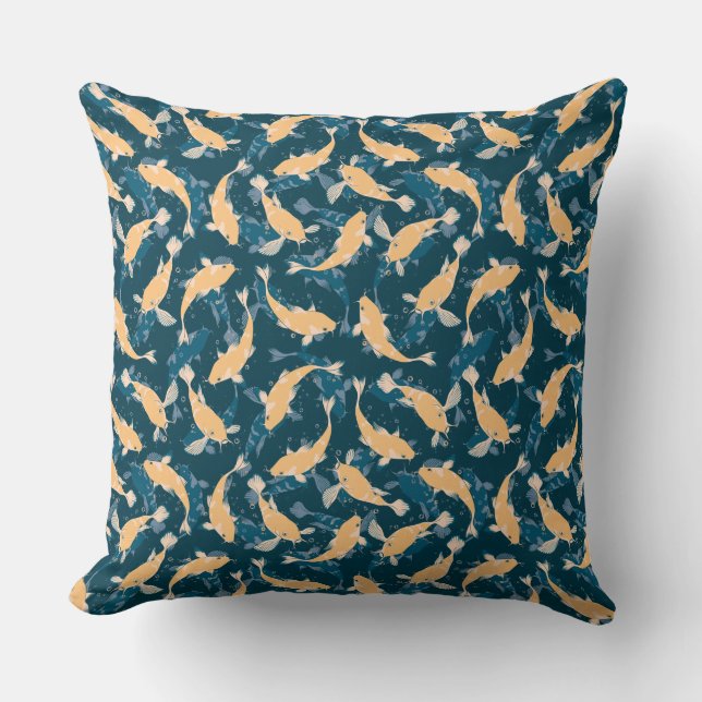 Yellow and Blue Pattern - Koi Fish Cushion (Front)