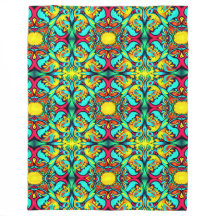 Yellow and Blue Patterned Fleece Blanket