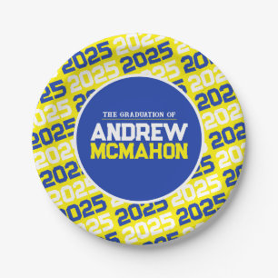 Yellow and Blue Personalised Graduation Paper Plate