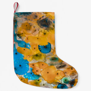 Yellow and blue petaled flower small christmas stocking