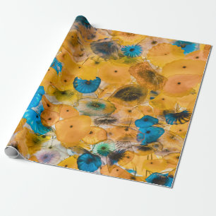 Yellow and blue petaled flower wrapping paper