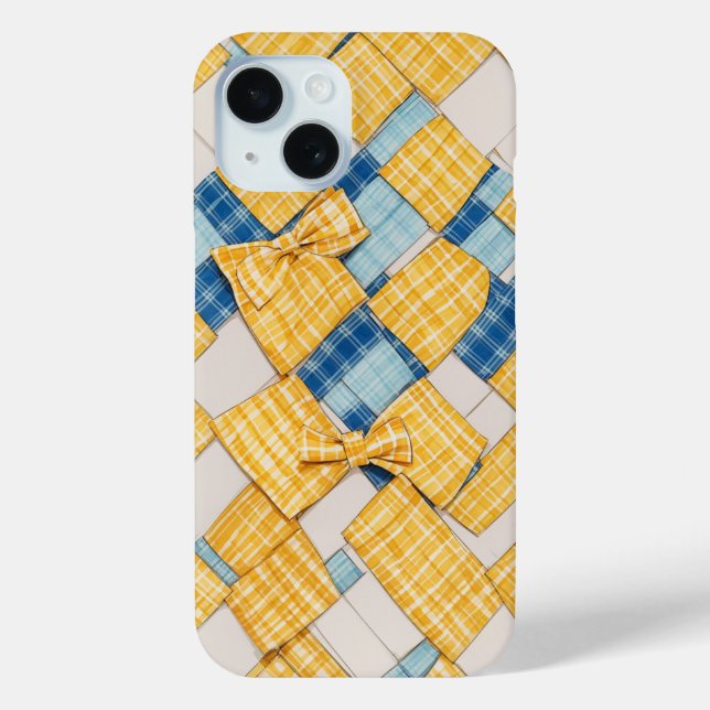 Yellow and Blue Plaid Basketweave Pattern Case-Mate iPhone Case (Back)