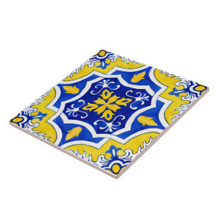 Yellow and Blue Portuguese Ceramic Tile. Tile
