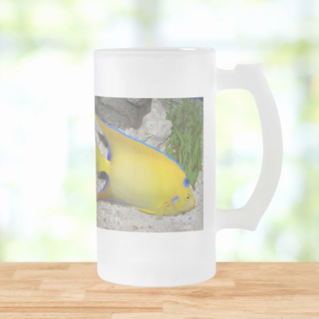 Yellow and Blue Queen Angelfish Frosted Glass Beer Mug (In Situ)