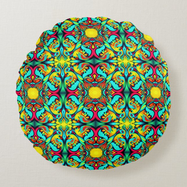 Yellow and Blue Round Pillow (Front)