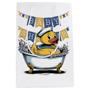 Yellow and Blue Rubber Duck Boy Baby Shower Medium Gift Bag