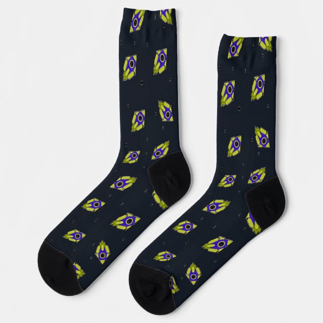Yellow and blue space rocket socks (Left)