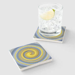 Yellow and blue spiral stone coaster