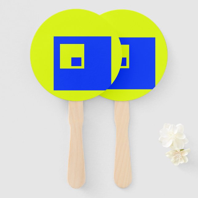 Yellow and blue squares hand fan (Front and Back)