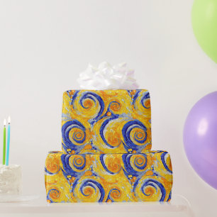Yellow and Blue Starry Night Mosaic Glass Pattern Wrapping Paper