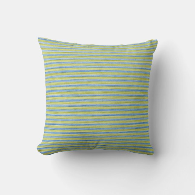 Yellow and Blue Stripes Cushion (Front)