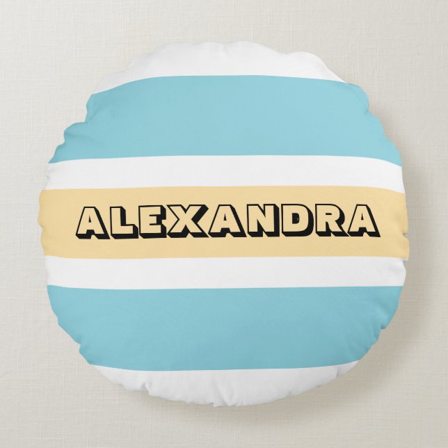 Yellow And Blue Stripes Round Cushion (Front)