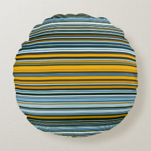Yellow and Blue Stripes Round Cushion