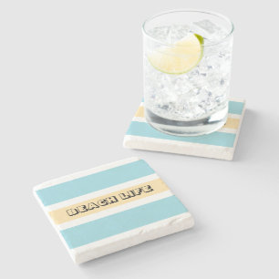 Yellow And Blue Stripes Stone Coaster