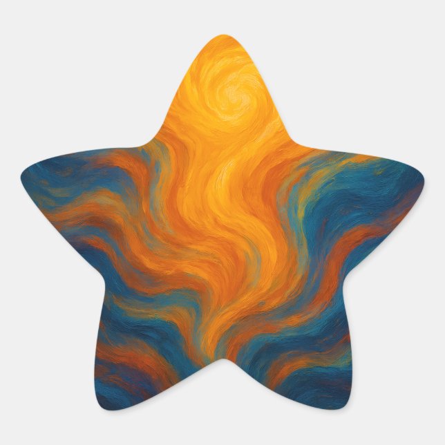 yellow and blue swirl sun energy abstract star sticker (Front)