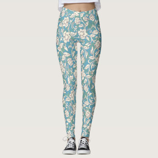 Yellow and Blue Swirling Flowers Leggings