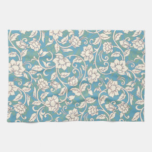 Yellow and Blue Swirling Flowers Tea Towel