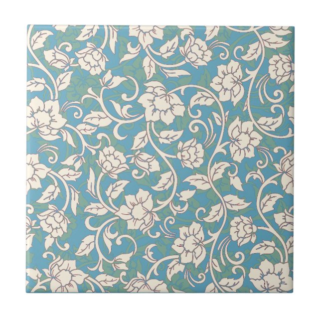 Yellow and Blue Swirling Flowers Tile (Front)
