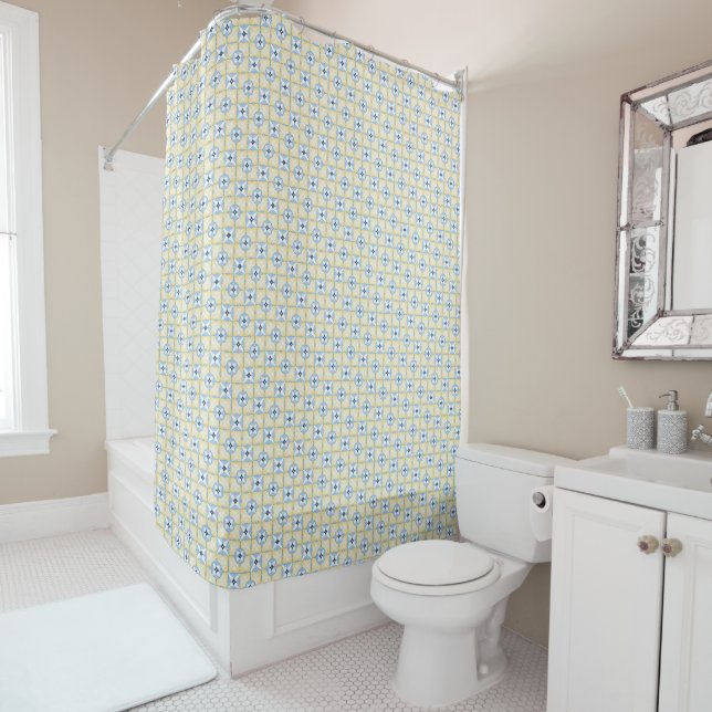 Yellow and Blue Tile  Shower Curtain (In Situ)