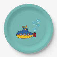Yellow and Blue Toy Submarine with Water Bubbles