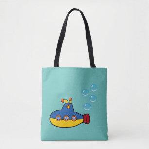 Yellow and Blue Toy Submarine with Water Bubbles Tote Bag