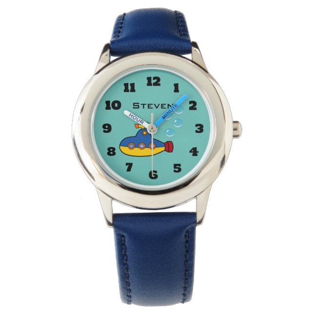 Yellow and Blue Toy Submarine with Water Bubbles Watch (Front)