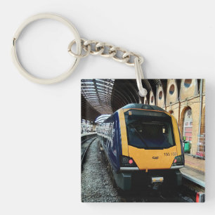 Yellow and blue train , at York station Key Ring