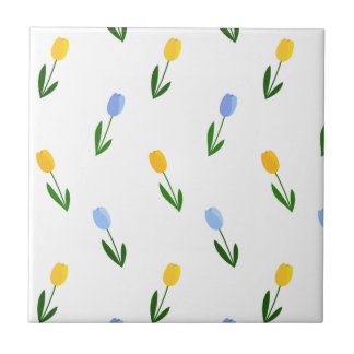 Yellow and Blue Tulip Flower Pattern Tile