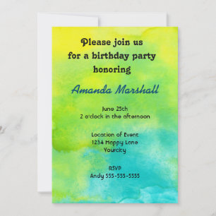 Yellow and Blue Watercolor Birthday Invitation