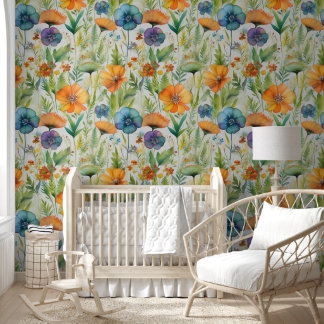 Yellow and Blue Watercolor Wildflowers Wallpaper