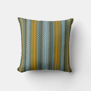 Yellow and Blue Wavy Stripes Cushion