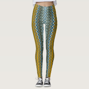 Yellow and Blue Wavy Stripes Leggings
