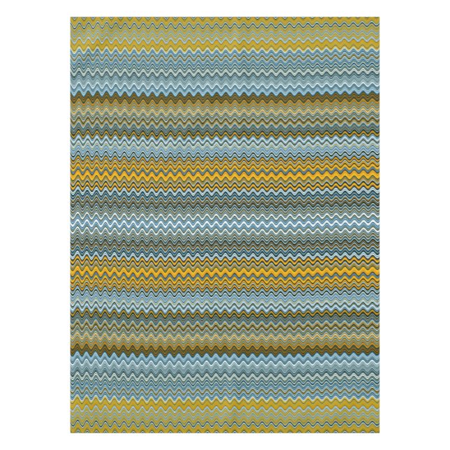 Yellow and Blue Wavy Stripes Tablecloth (Front)