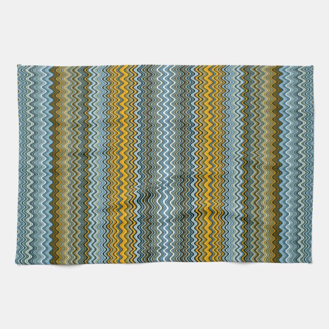 Yellow and Blue Wavy Stripes Tea Towel (Horizontal)
