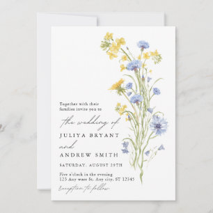 Yellow and blue wildflower wedding invitation