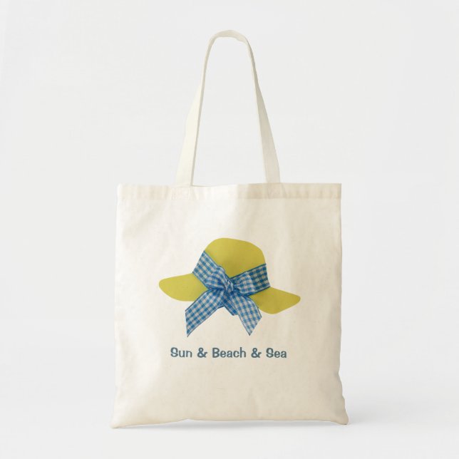 Yellow and blue women's straw hat tote bag (Front)
