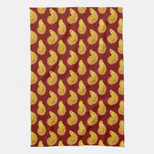 Yellow and brick red paisley tea towel
