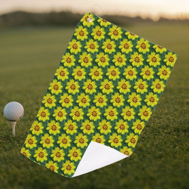 Yellow and Bronze Coreopsis Floral Pattern Golf Towel (In Situ Golf)