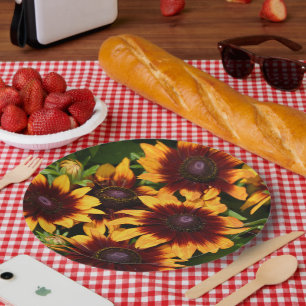 Yellow and Bronze Rudbeckias Floral Paper Plate