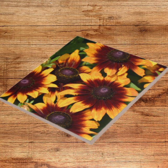 Yellow and Bronze Rudbeckias Floral Tile (In Situ)