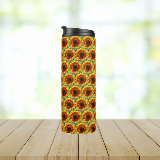 Yellow and Bronze Sunflower Floral Pattern Thermal Tumbler (In Situ)